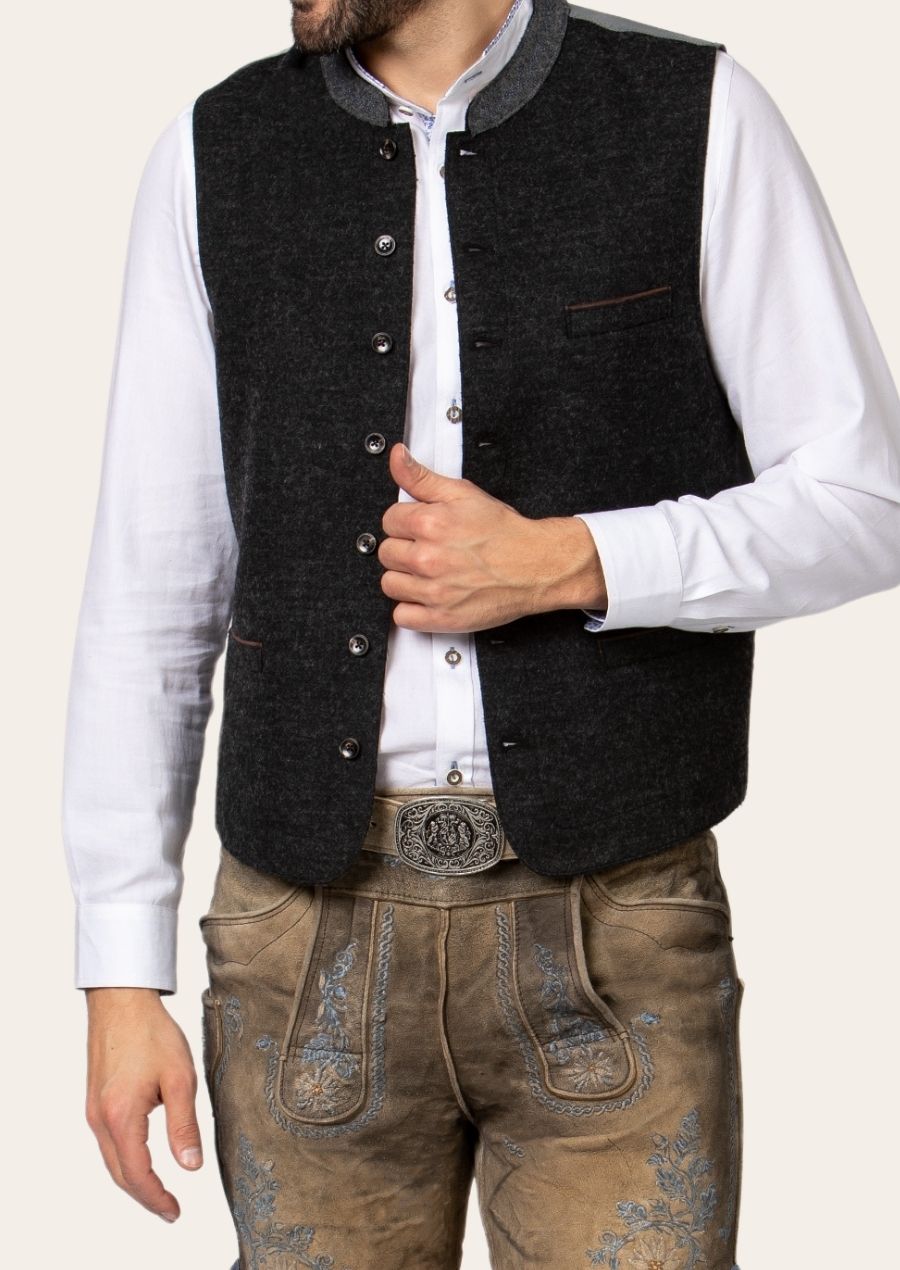 Authentic Oktoberfest vest, designed with luxurious fabric and detailed Alpine motifs for a distinguished look.