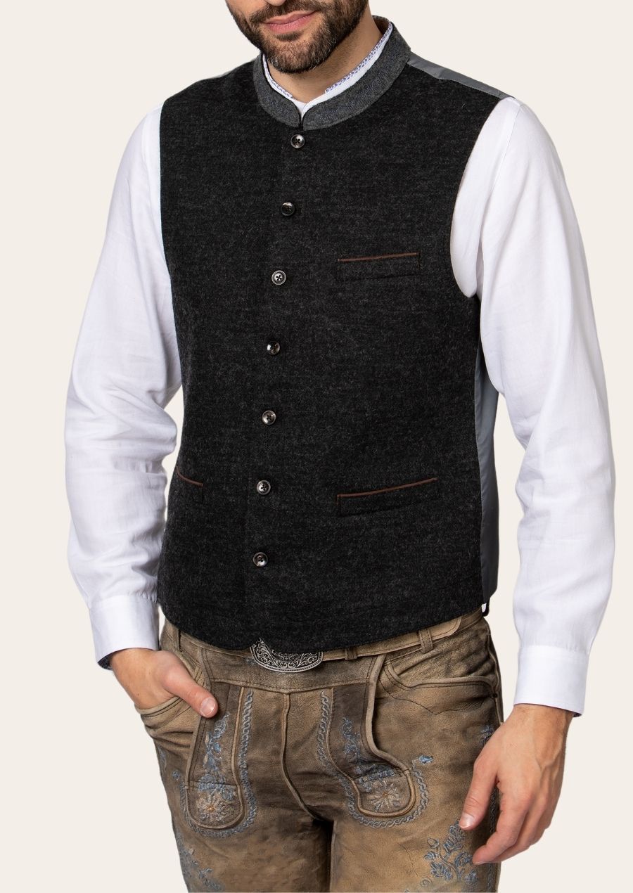 Handcrafted Alpine Baron’s vest, combining fine materials with traditional German embroidery for a refined appearance.