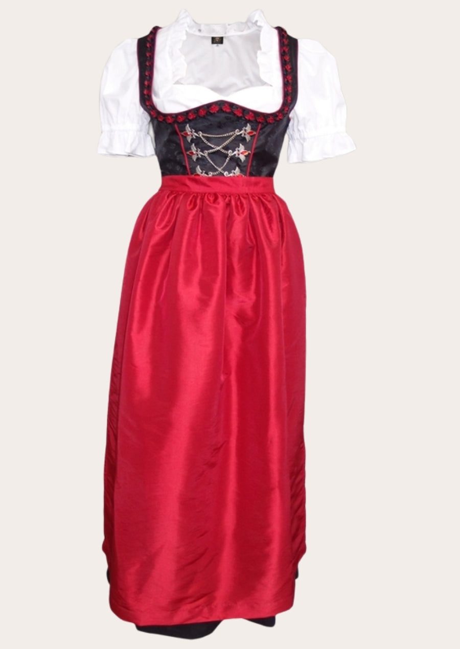 Modern Red & Black Dirndl – Long Bavarian Festival Dress – German Outfits Modern Red & Black Dirndl – Long Bavarian Festival Dress – German Outfits