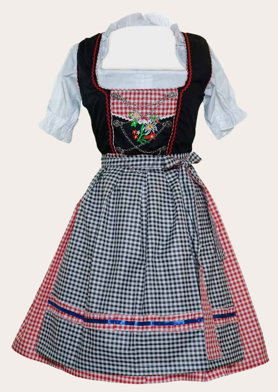 modern dirndl dress Red & Black Dirndl with Floral Apron – Modern Trachten Style – German  Outfits
