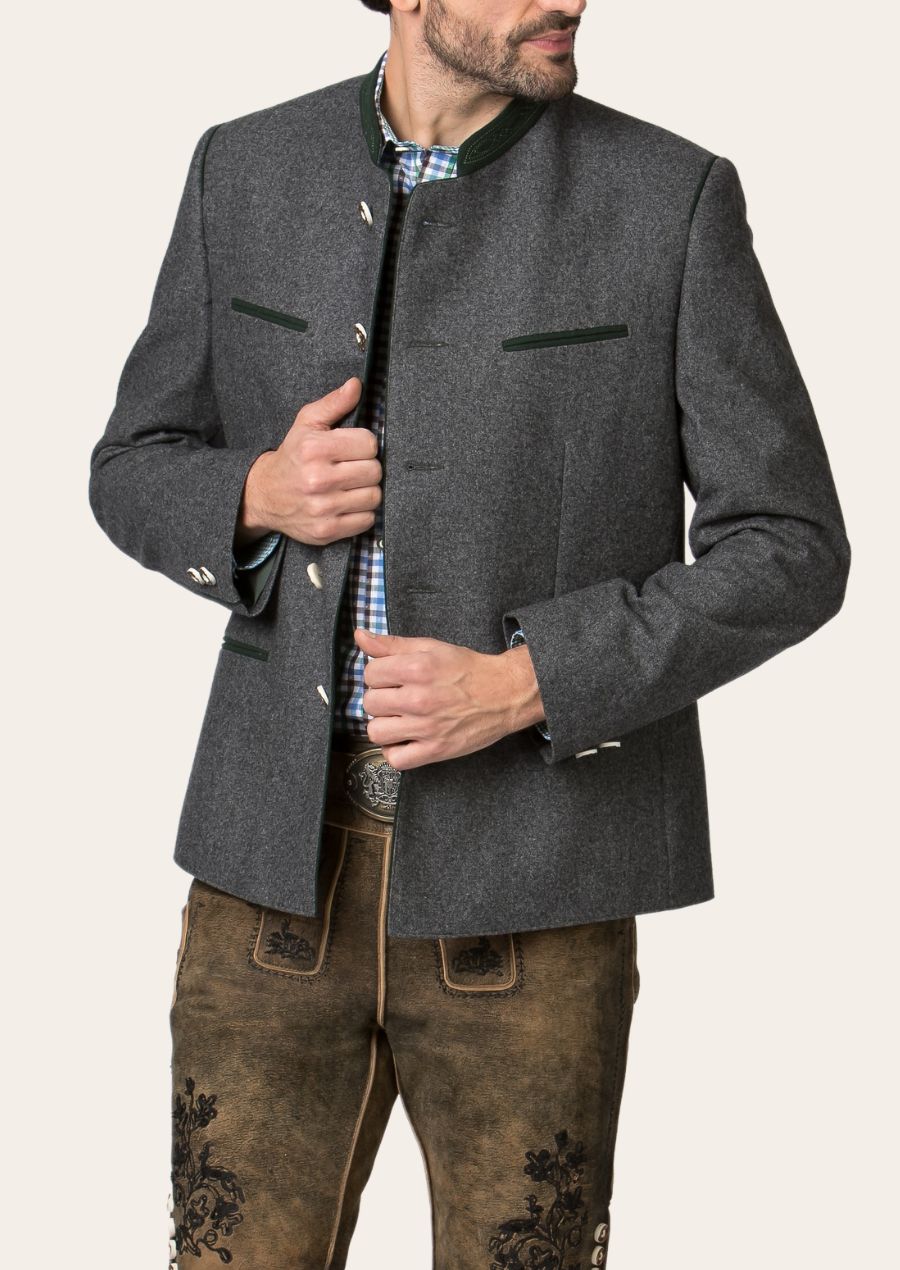 Authentic German wool coat featuring decorative buttons and elegant Alpine embroidery.