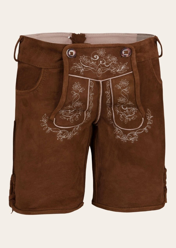 Alpine Beauty women’s Lederhosen, crafted from premium suede with elegant Bavarian embroidery.