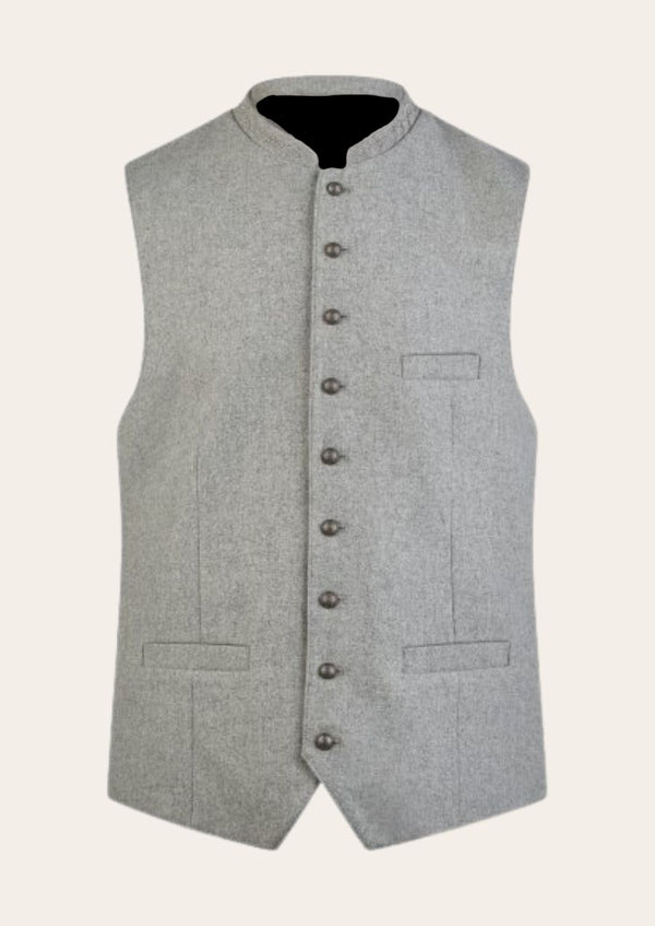 Alpine Woodsman stag wool Trachten vest, featuring premium craftsmanship and traditional Bavarian embroidery.