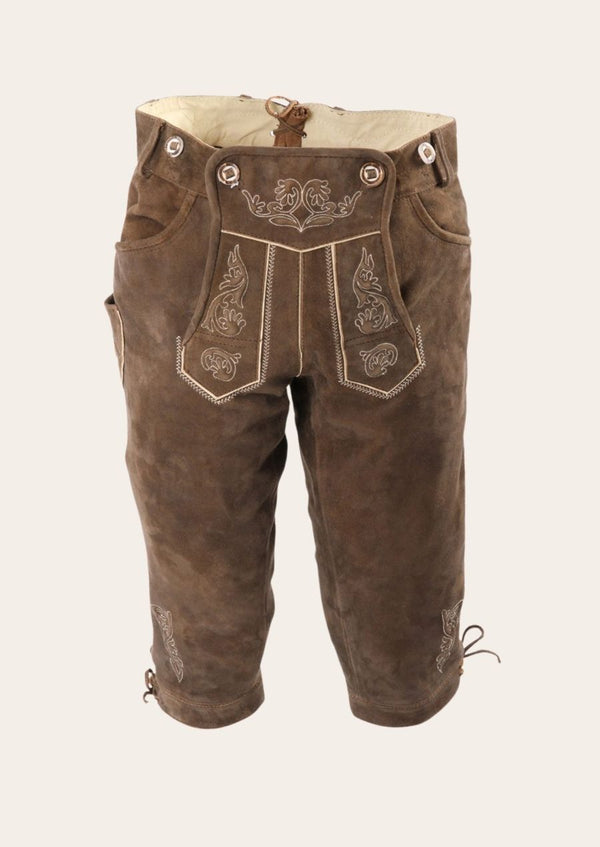 Bavarian Classic Bundhosen, crafted from premium suede leather with traditional embroidery for a timeless look.