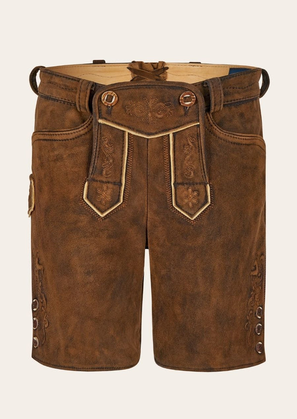 Bavarian Queen women’s Lederhosen, crafted from premium suede with elegant embroidery.