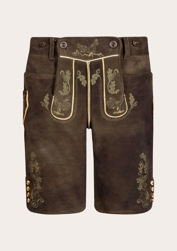Top-selling German Lederhosen with traditional embroidery and premium suede leather.