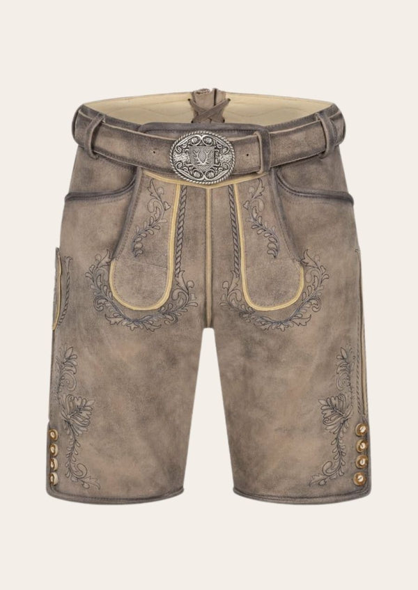 Classic mountain lederhosen with authentic Bavarian craftsmanship, perfect for Alpine adventures.
