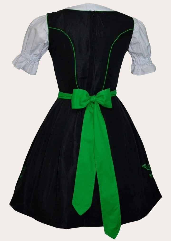 Back view of green delicate lace Dirndl dress – traditional Bavarian style with elegant detailing for weddings, Oktoberfest, and festive occasions.