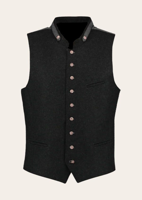 German heritage stag wool Trachten vest, featuring premium wool and intricate Bavarian embroidery.