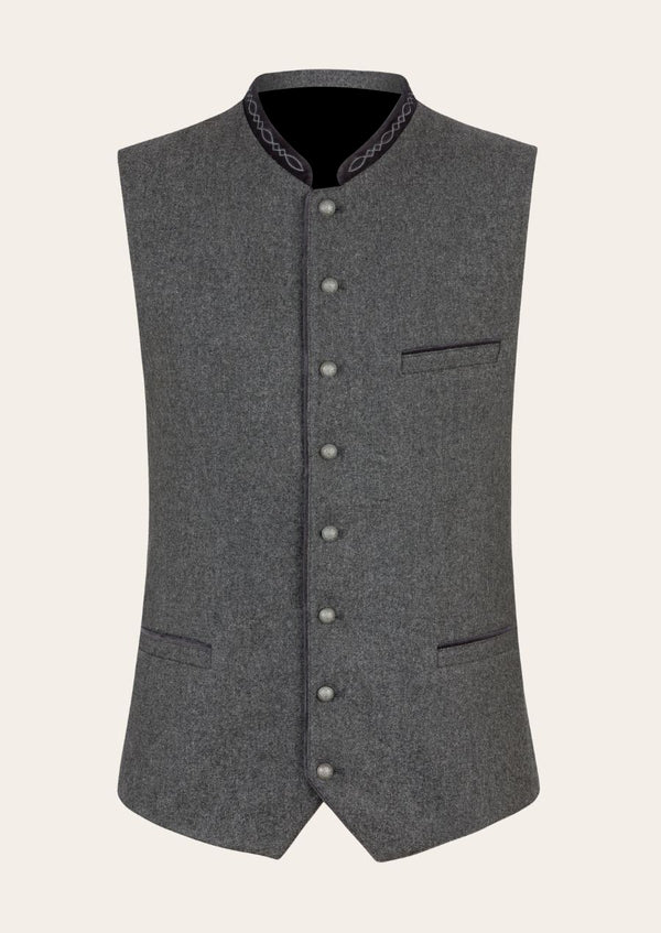German stag embroidered wool waistcoat, featuring premium wool and intricate Bavarian embroidery.