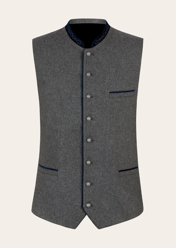 Luxury Oktoberfest wool Trachten waistcoat, featuring premium wool fabric and intricate Bavarian embroidery.