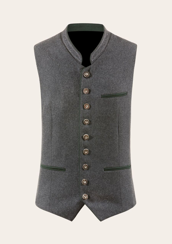 Mountain Heritage German wool waistcoat, crafted with premium fabric and classic Bavarian embroidery.