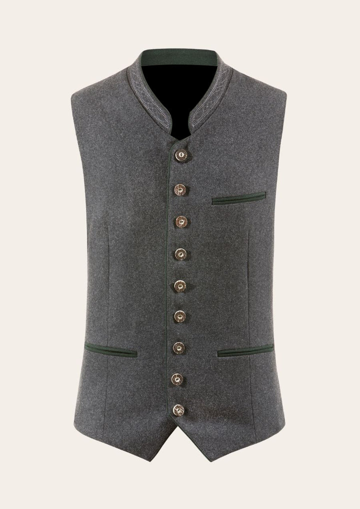 Mountain Heritage German wool waistcoat, crafted with premium fabric and classic Bavarian embroidery.