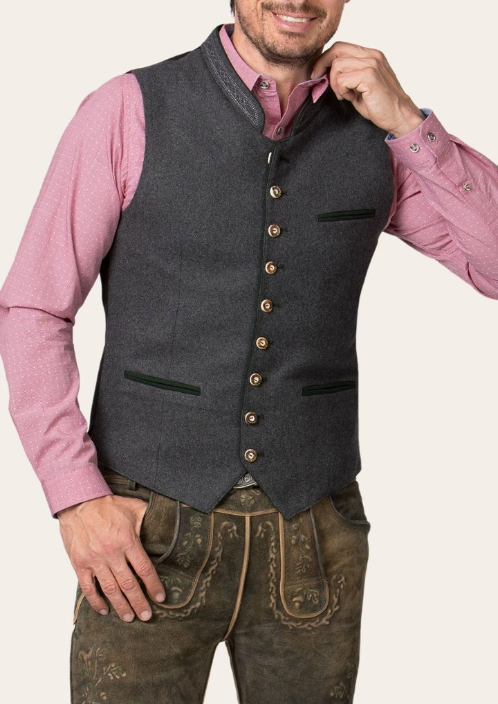 Authentic Alpine Trachten vest, featuring rustic wool and traditional German craftsmanship.