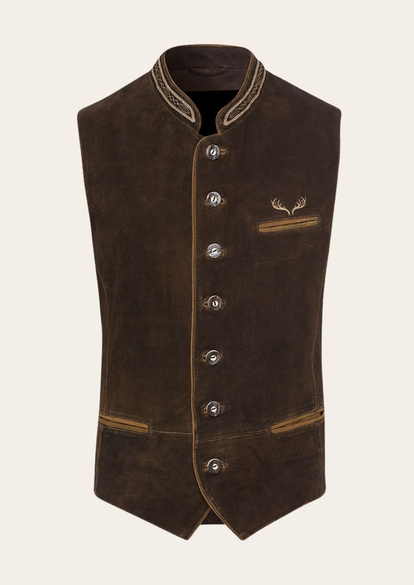 Oktoberfest Luxe Bavarian men’s vest, crafted from premium wool with elegant embroidery.