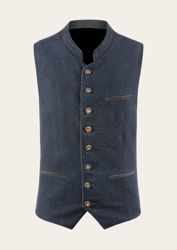 Oktoberfest Luxe men’s Alpine vest, featuring premium craftsmanship and traditional Bavarian embroidery.