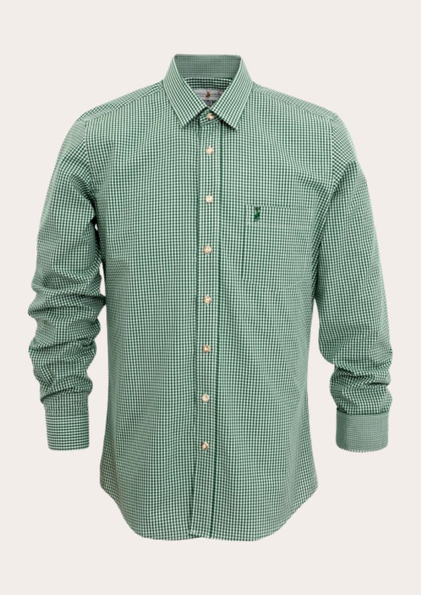 Green checkered Oktoberfest shirt for men with classic German styling.