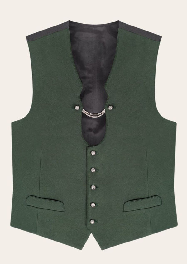 Rustic Alpine festival Trachten waistcoat, crafted from premium wool with traditional Bavarian embroidery.