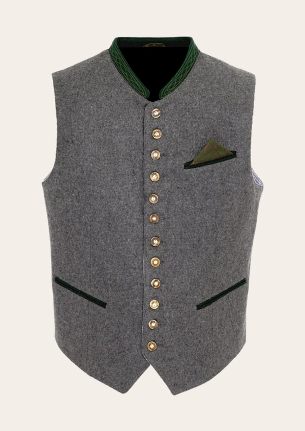 Rustic Alpine heritage Oktoberfest vest, featuring traditional Bavarian embroidery and premium craftsmanship.