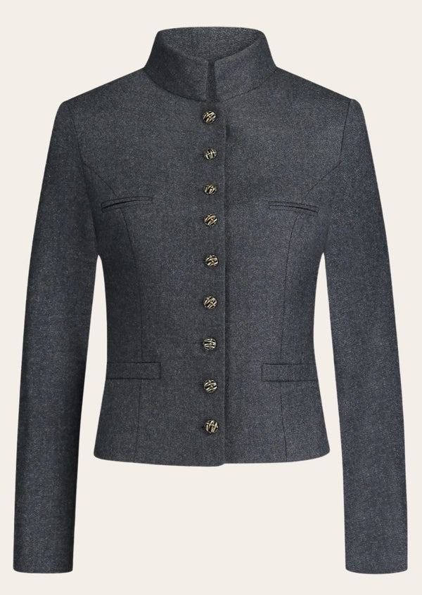 Rustic Alpine Women’s Wool Jacket with Bavarian embroidery and a tailored fit.