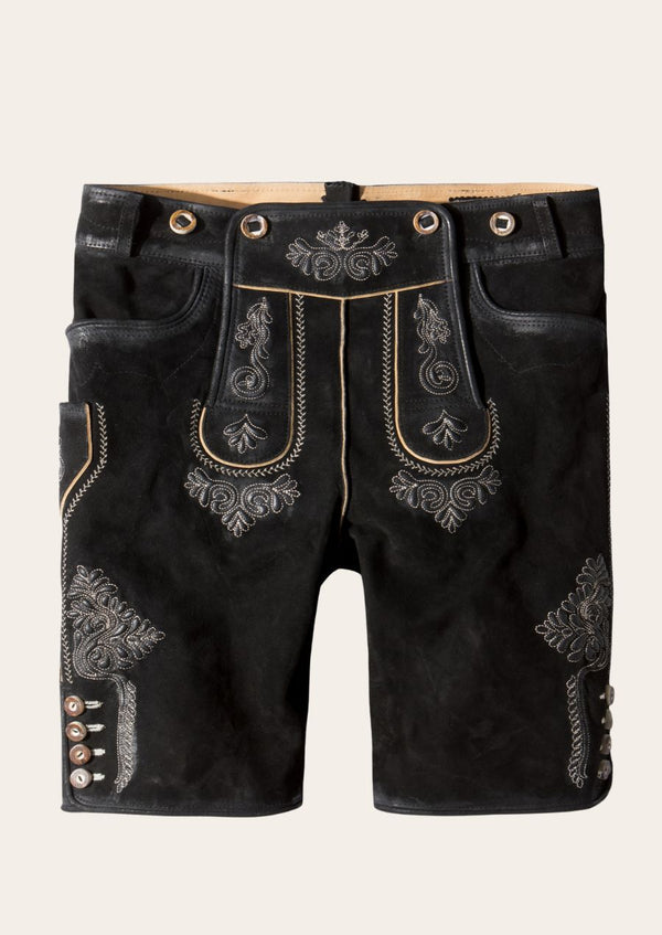 Rustic Highland lederhosen crafted from genuine leather, featuring classic Bavarian embroidery.