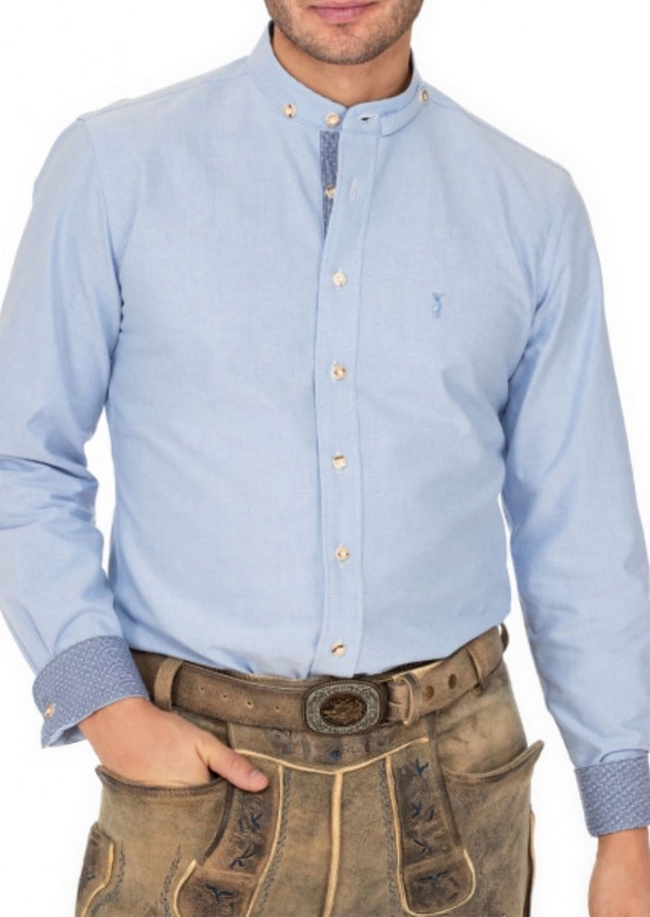 Front view of fitted Oktoberfest shirt designed for Bavarian festivals, featuring a crisp and clean silhouette