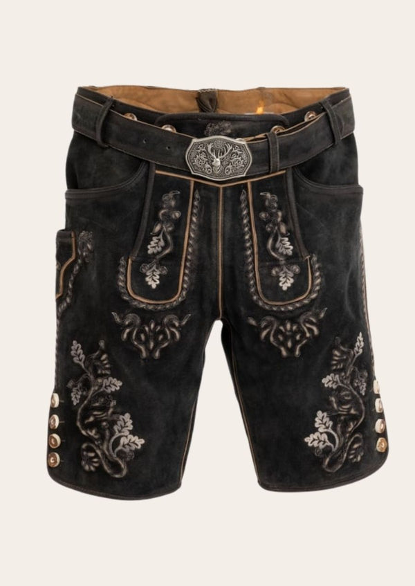 Traditional Alpine lederhosen crafted from genuine leather, showcasing classic Bavarian heritage.