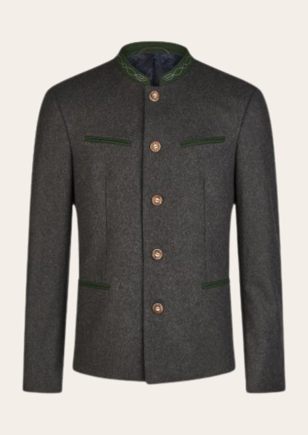 Traditional Alpine wool jacket for Oktoberfest, crafted from premium wool with Bavarian embroidery.