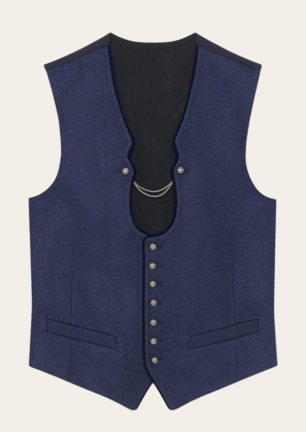 Traditional Alpine wool Oktoberfest vest, crafted from premium fabric with classic Bavarian embroidery.