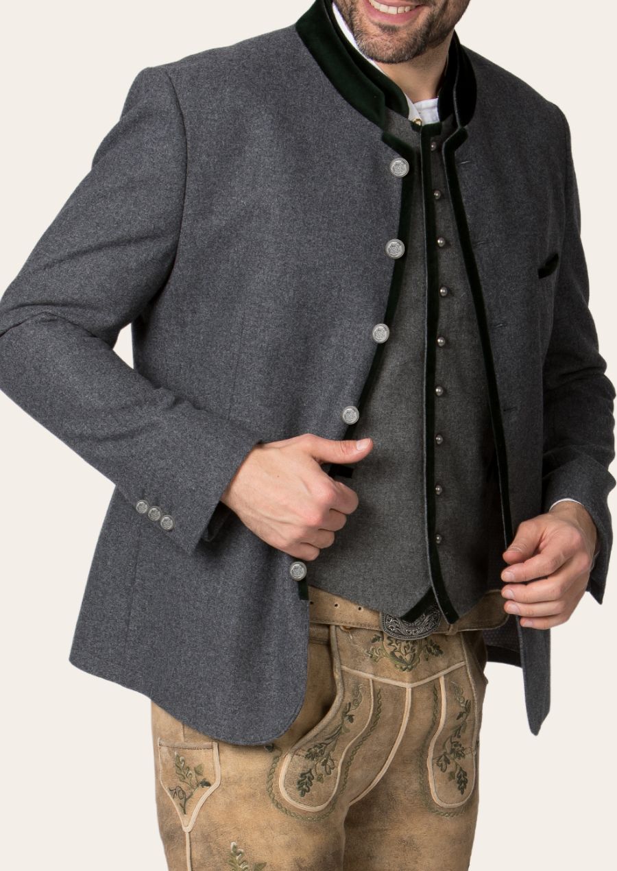 Elegant German Trachten Jacket with fine stitching and traditional detailing, perfect for Oktoberfest and cultural events.